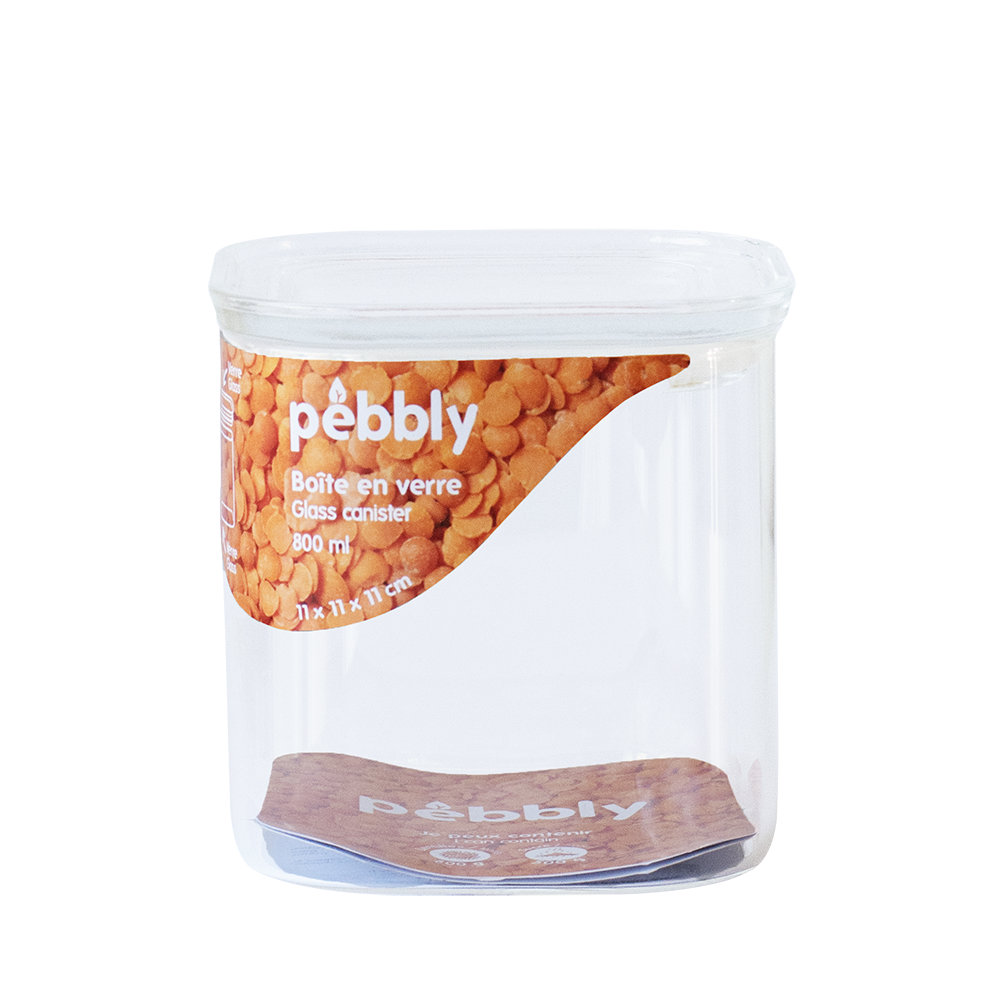 Pebbly dóza skleněná se skleněným víkem stohovatelná