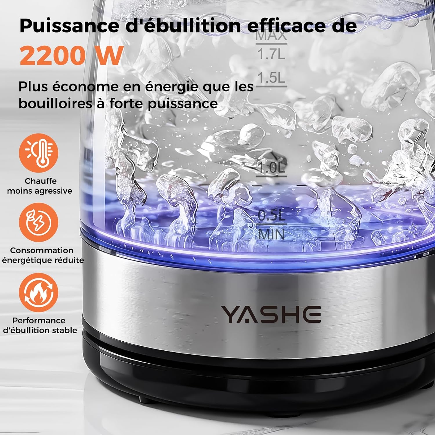 Yashe 1,7l skleněná rychlovarná konvice 2200W