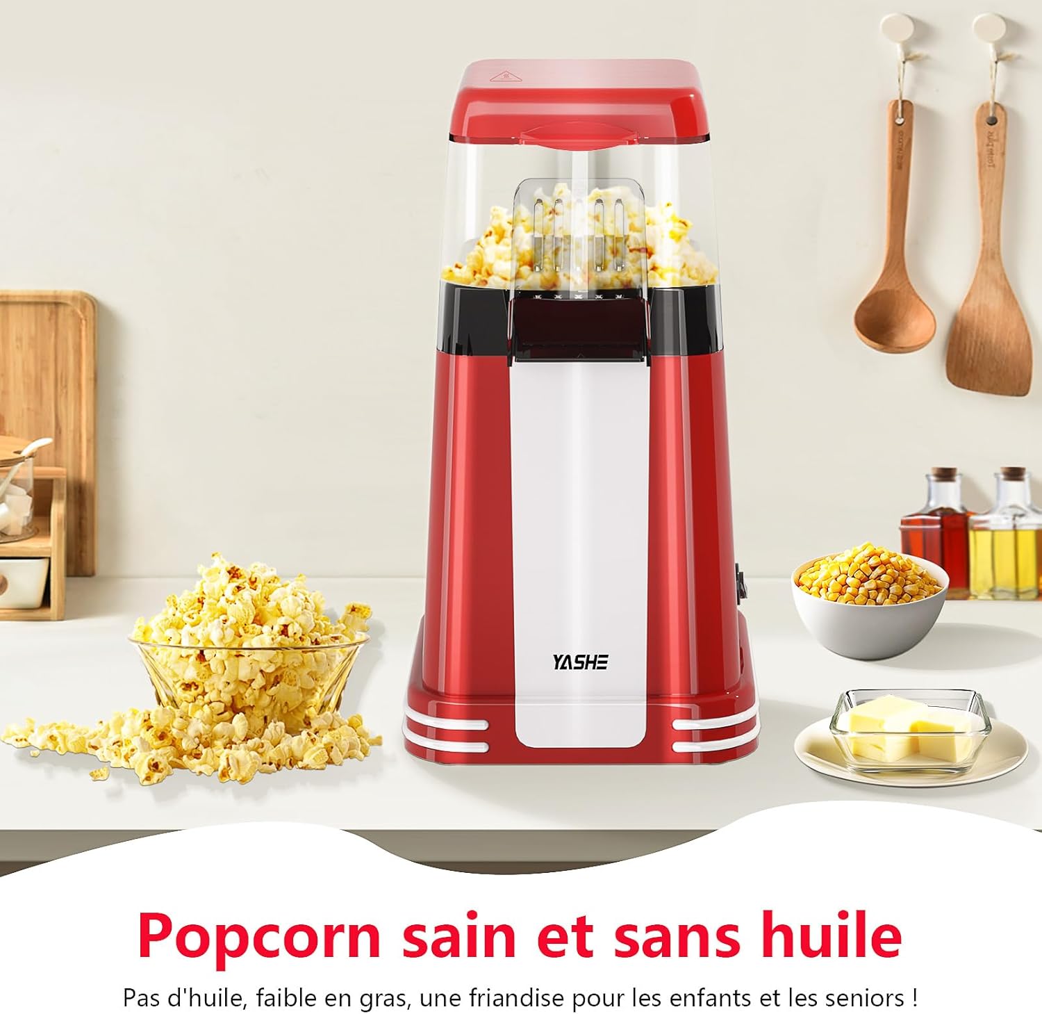 YASHE horkovzdušný popcornovač 1200 W retro