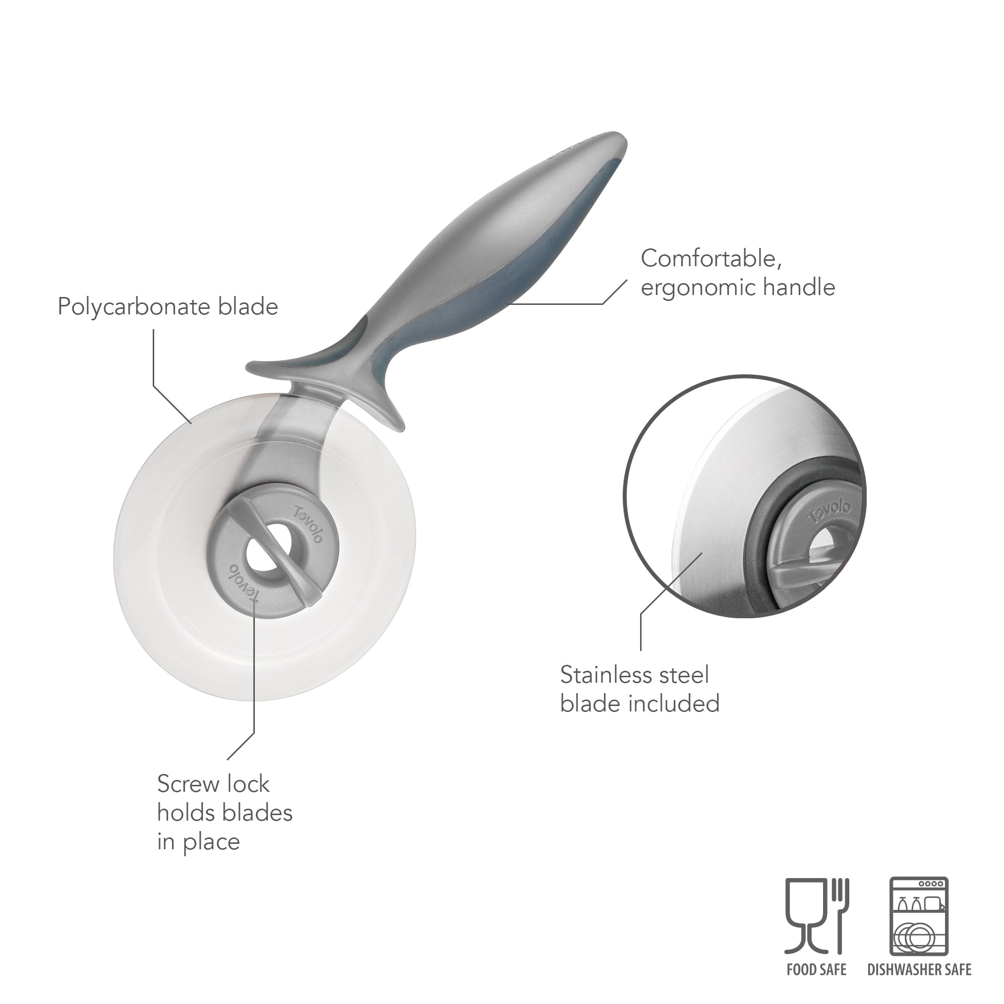 Tovolo 2-in-1 kráječ na pizzu Charcoal Oyster se 2 kotouči