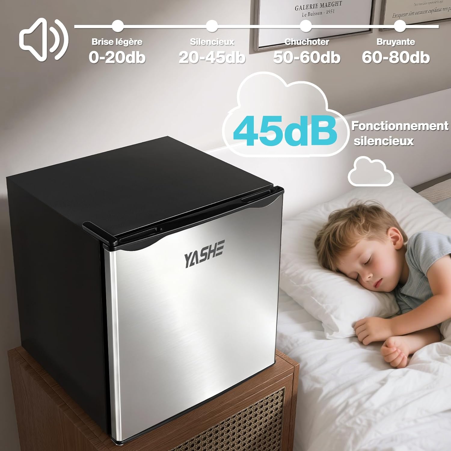 YASHE 52L minilednice stříbrná tichá 45 dB