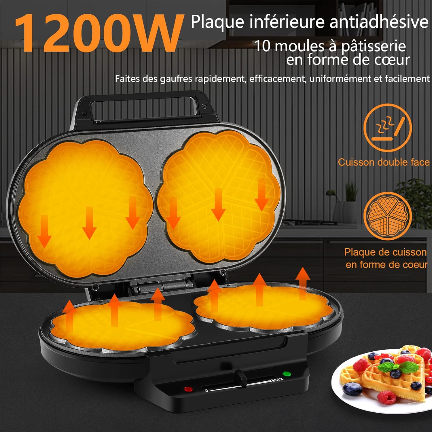 YASHE vaflovač srdíčka 10 ks 1200 W nepřilnavý