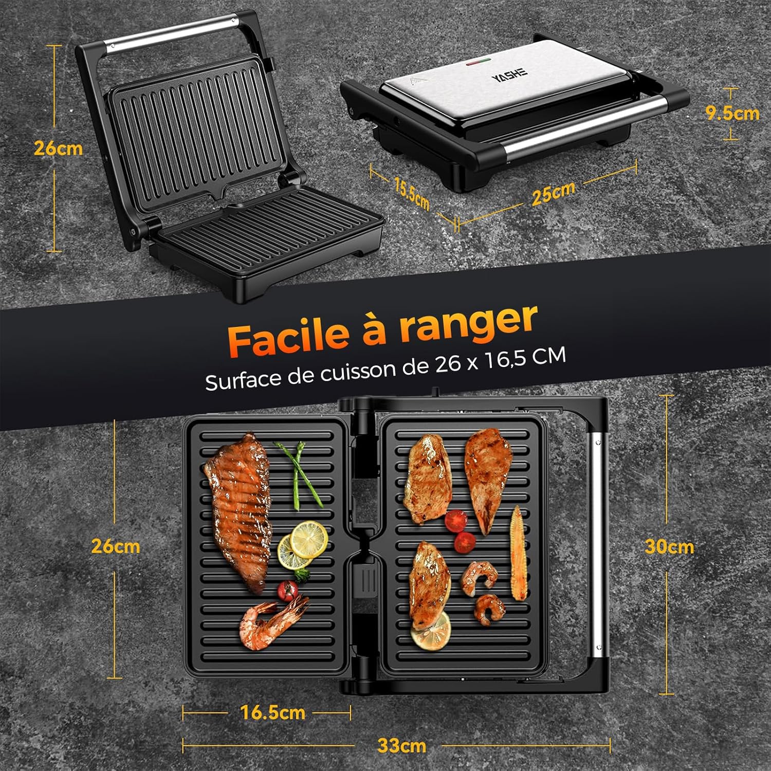 YASHE panini gril sendvičovač 1500W rozkládací
