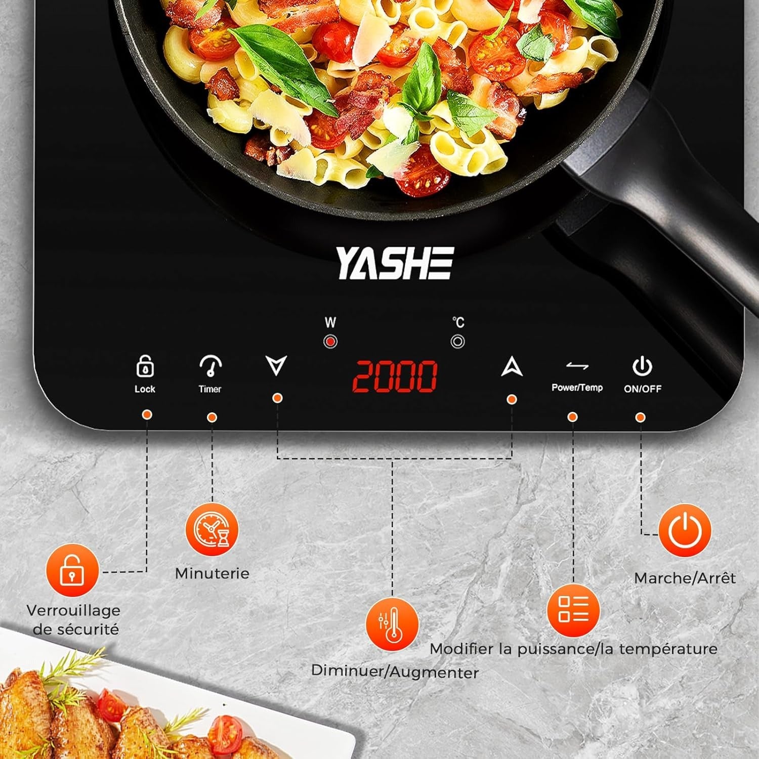 YASHE přenosná indukční varná deska 2000 W 10 stupňů