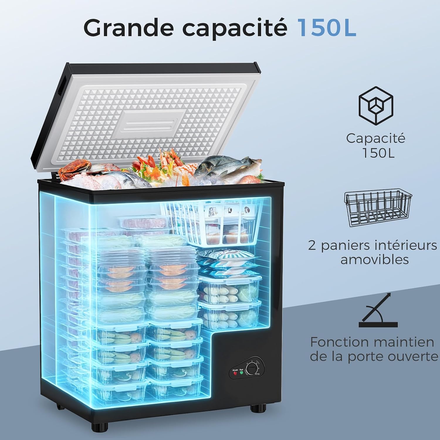 YASHE Truhlicový mrazák 150L černý 150Q-Black tichý