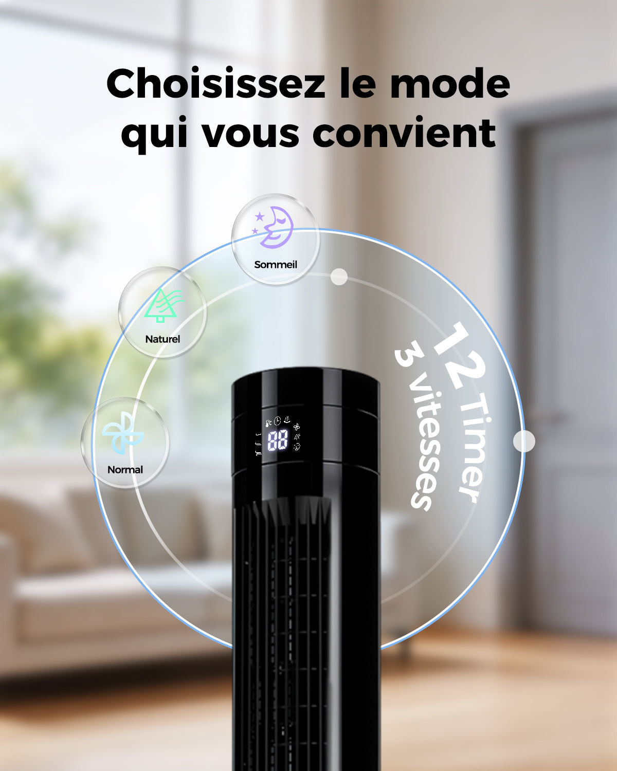 YASHE Sloupový ventilátor s dálkovým ovládáním 3 rychlosti