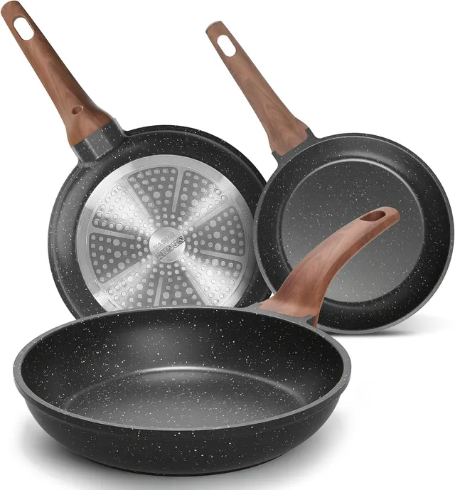 YASHE nepřilnavé pánve 20/24/28 cm černá sada 3 ks granit