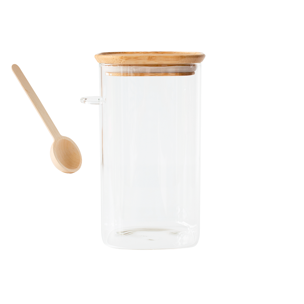 Pebbly skleněná dóza s bambusovým víkem a lžičkou 800 ml