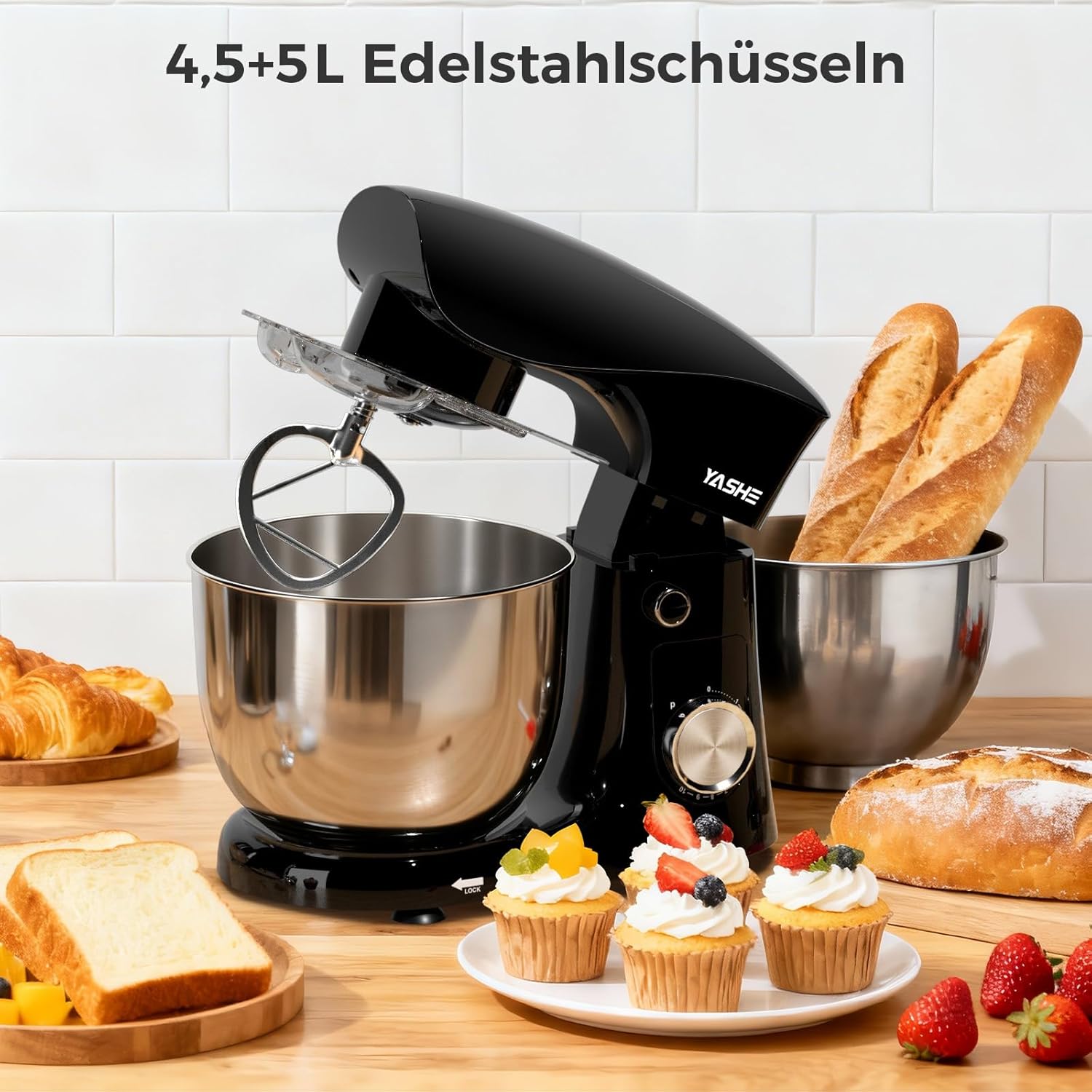 YASHE kuchyňský robot 1500W 4,5L+5L 10 rychlostí