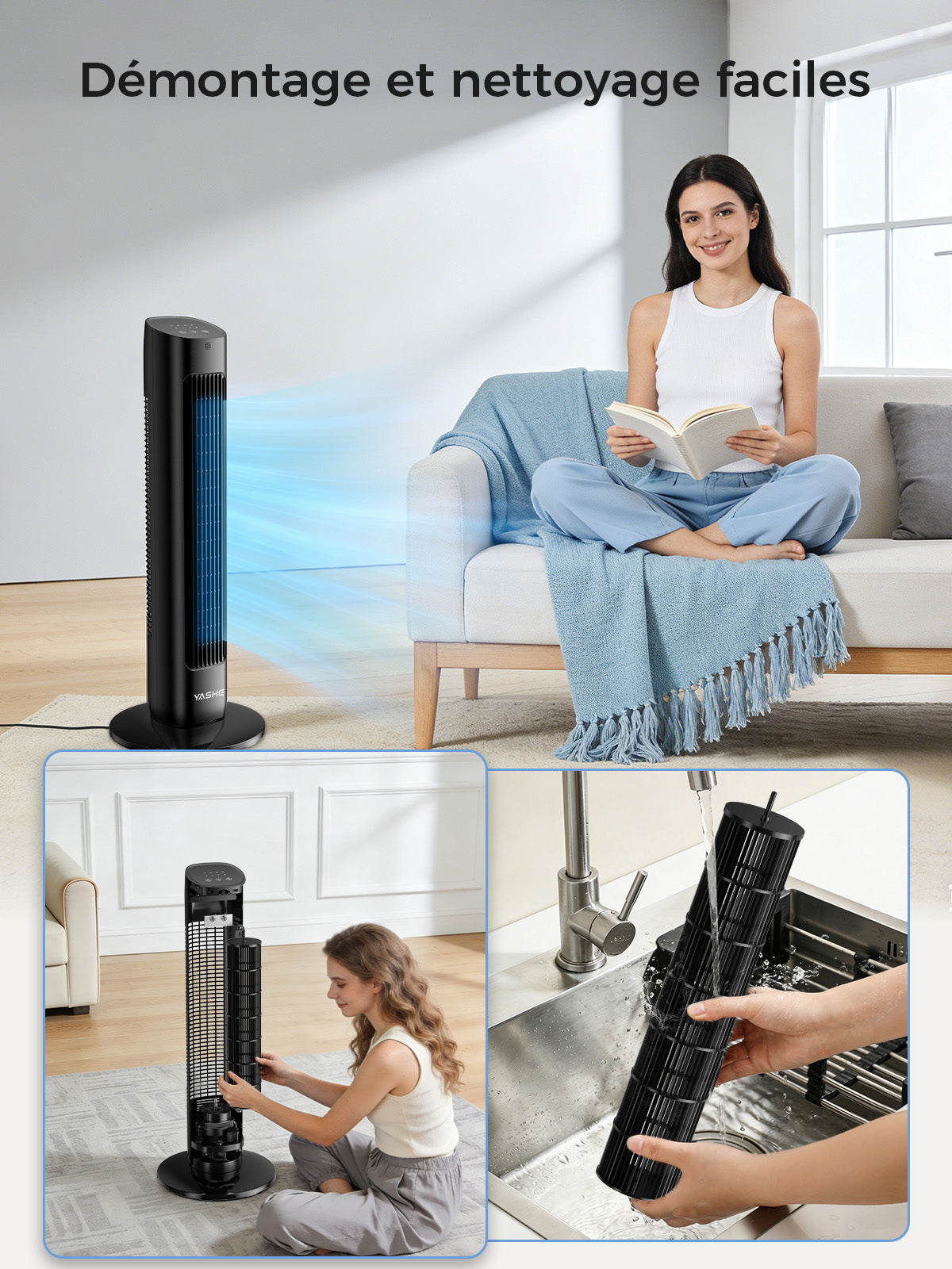 YASHE sloupový ventilátor 81 cm 3 rychlosti s ovladačem