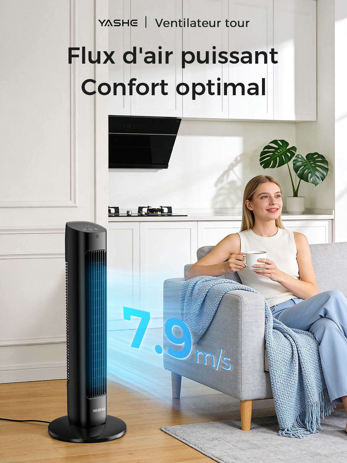 YASHE sloupový ventilátor 81 cm 3 rychlosti s ovladačem