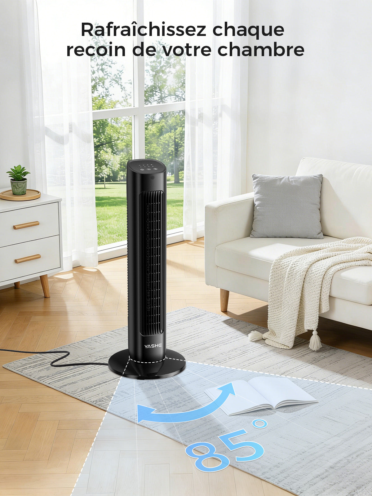 YASHE sloupový ventilátor 81 cm 3 rychlosti s ovladačem