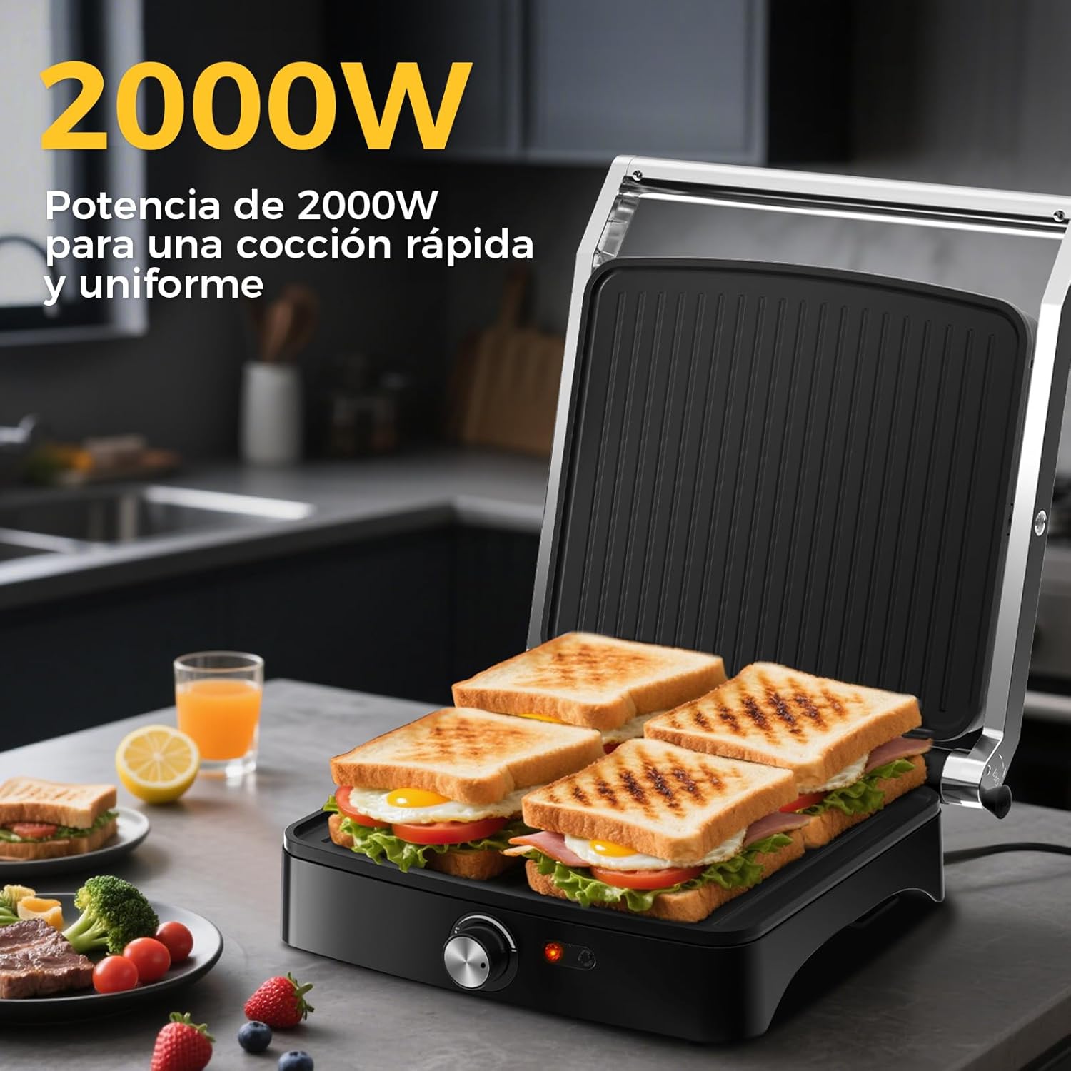 YASHE Elektrický panini gril 2000W na 4 toasty