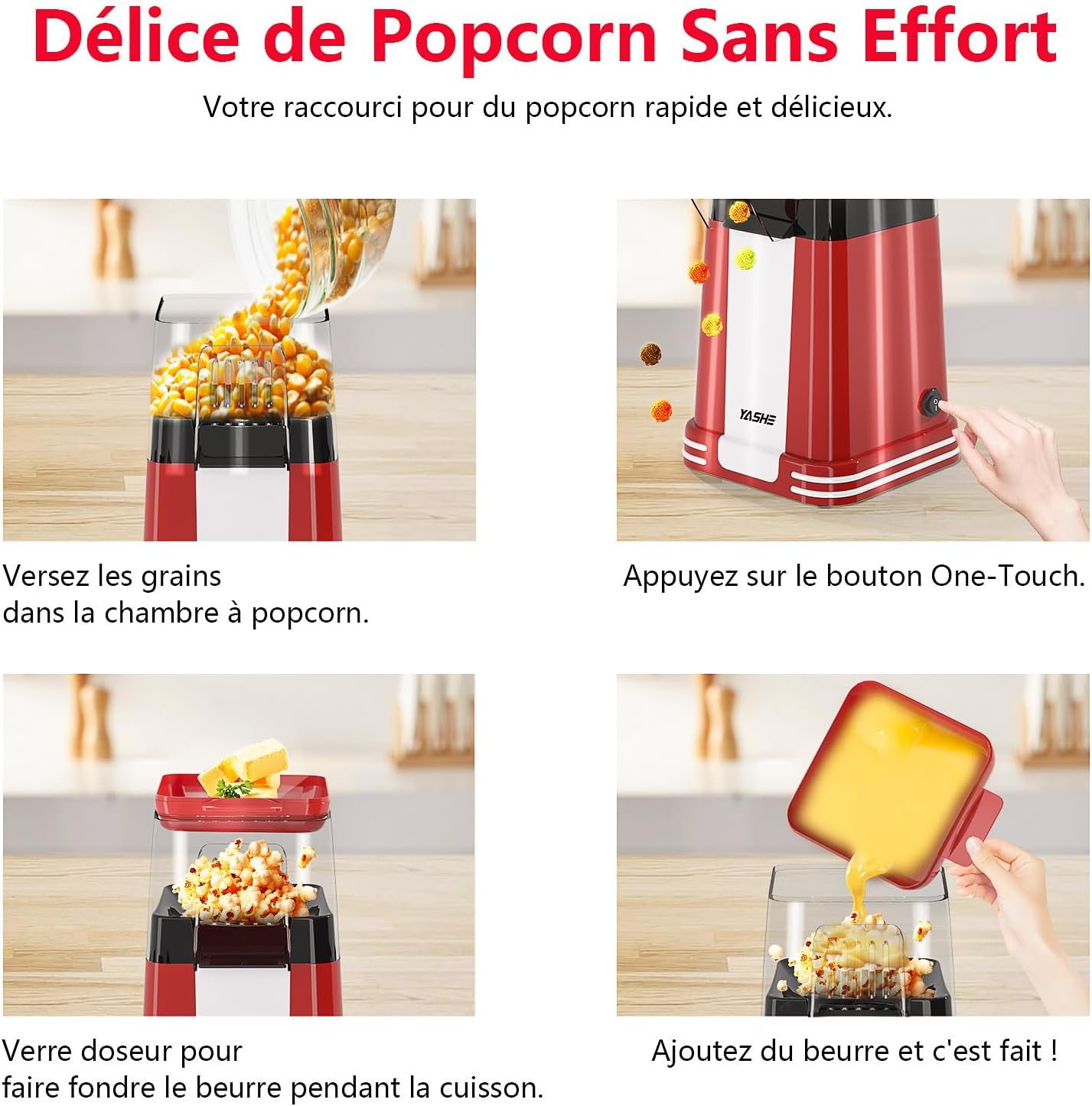 YASHE horkovzdušný popcornovač 1200 W retro