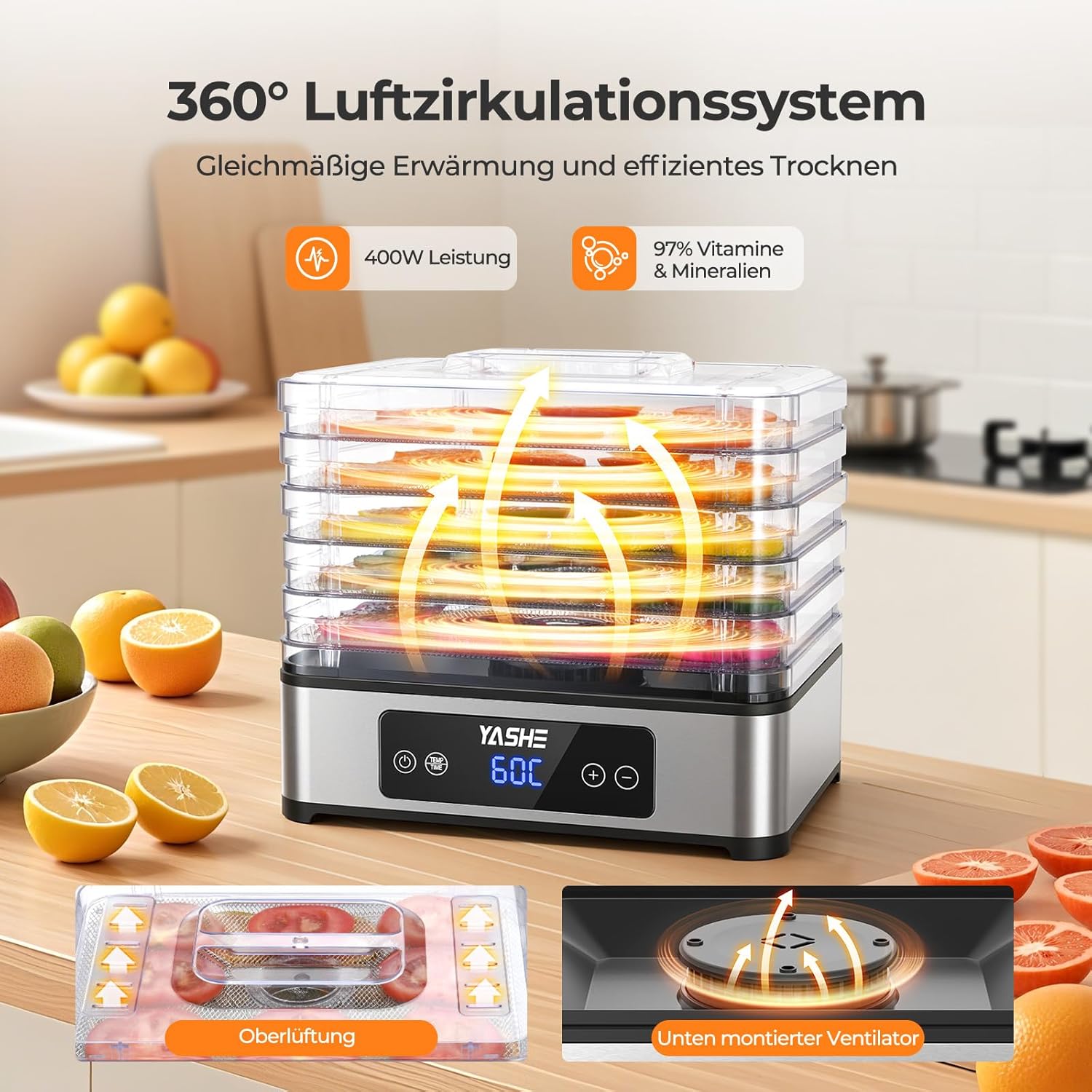 YASHE sušička potravin 5 pater nerez 400 W