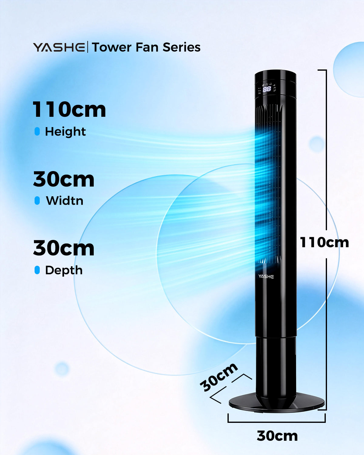 YASHE Sloupový ventilátor s dálkovým ovládáním 3 rychlosti