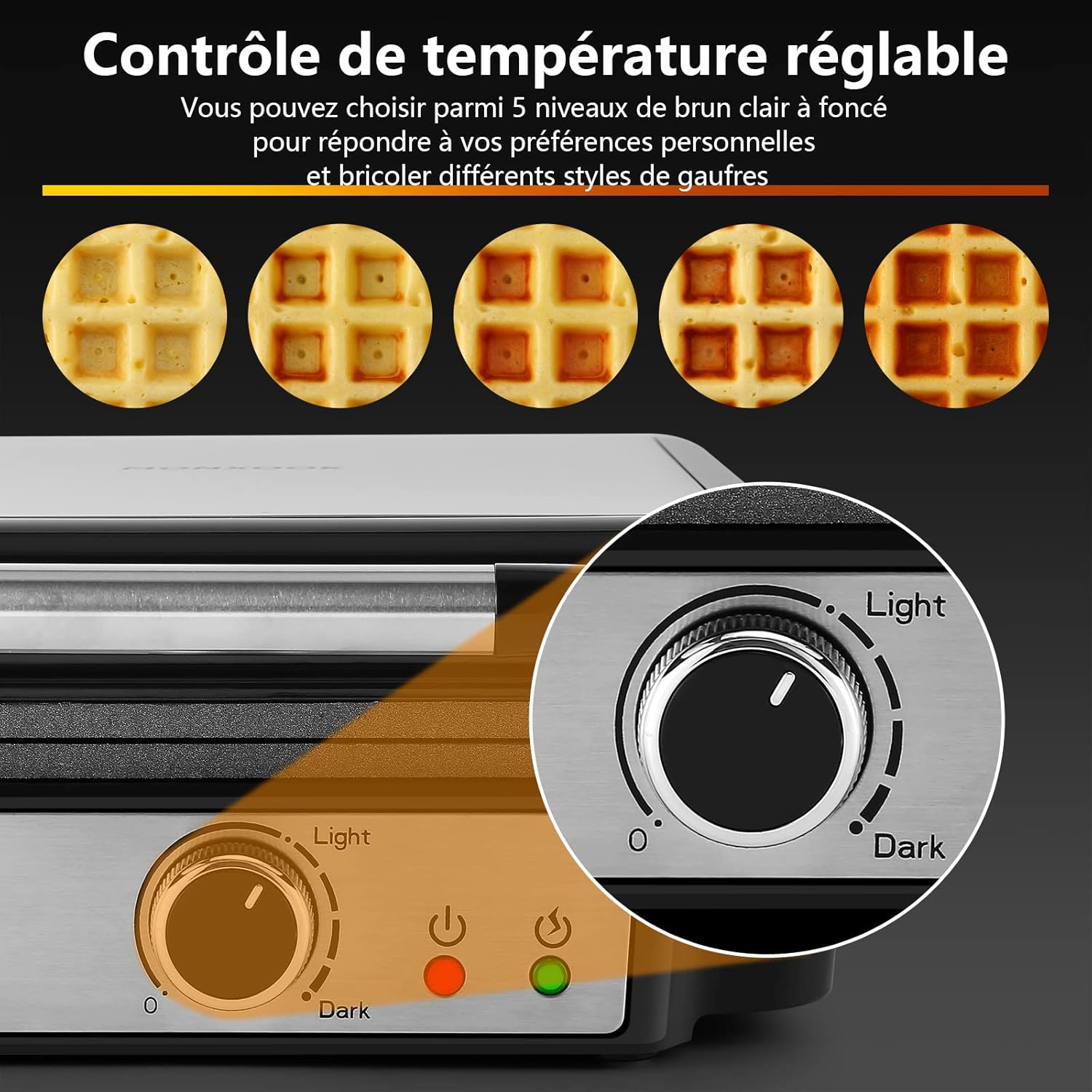 YASHE vaflovač na 4 belgické vafle 1200 W 5 stupňů