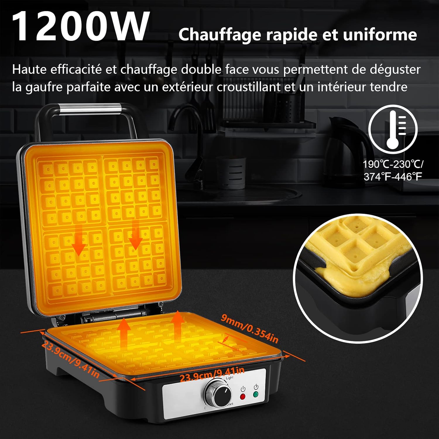 YASHE vaflovač na 4 belgické vafle 1200 W 5 stupňů