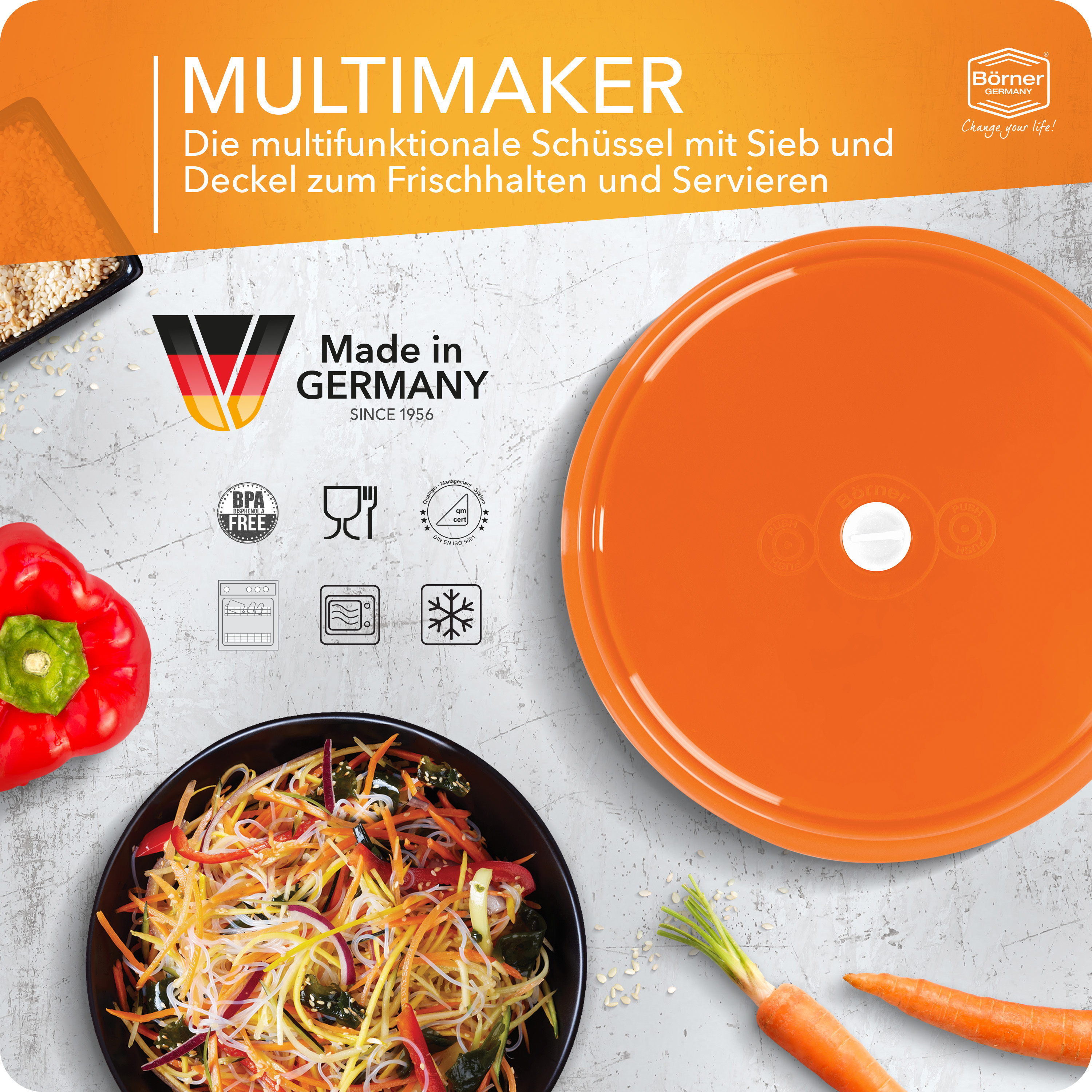 Börner Multimaker salátová mísa s víkem a cedníkem