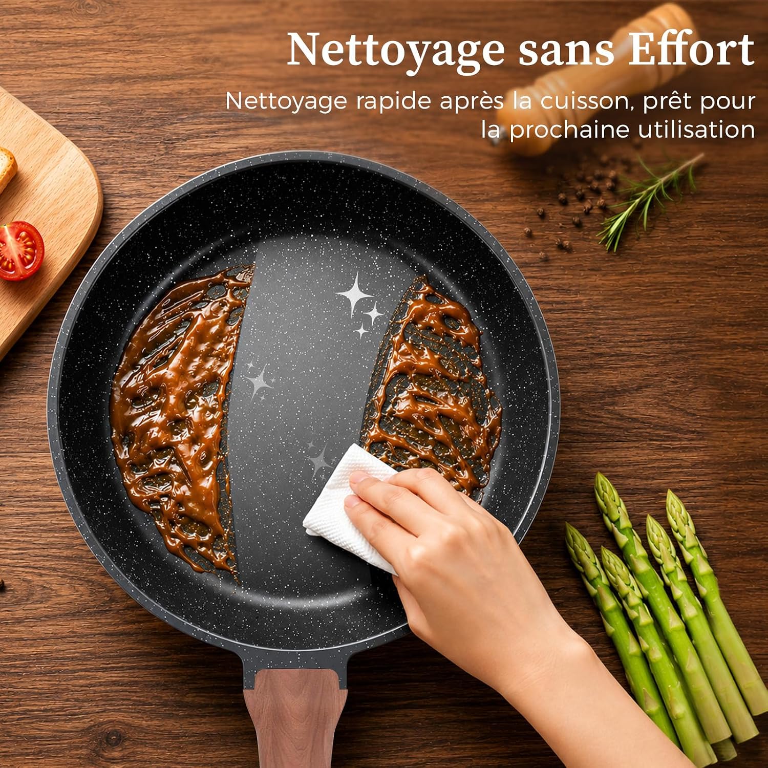 YASHE nepřilnavé pánve 20/24/28 cm černá sada 3 ks granit
