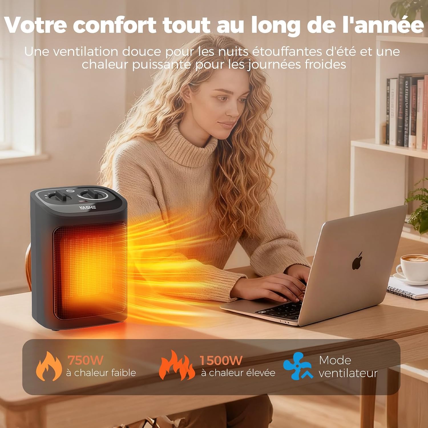 YASHE kompaktní PTC přímotop 1500W Eco tichý