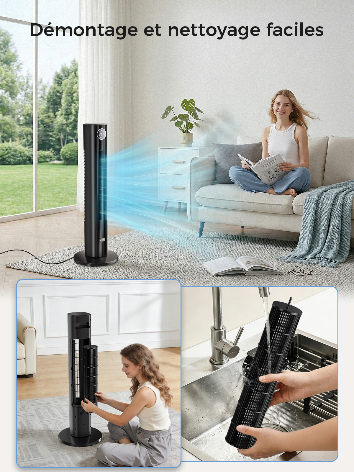 YASHE sloupový ventilátor černý 81 cm dálkové ovládání