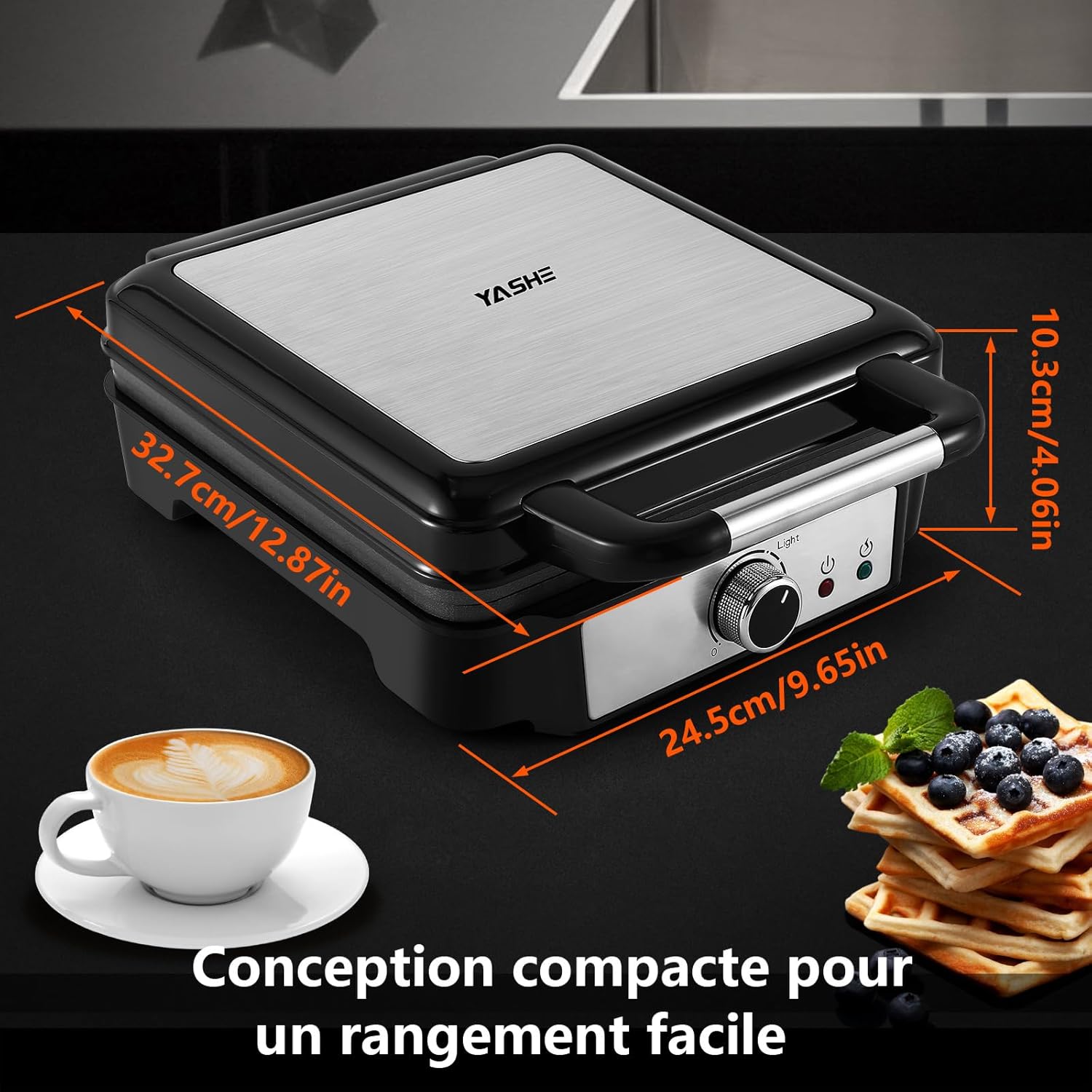 YASHE vaflovač na 4 belgické vafle 1200 W 5 stupňů