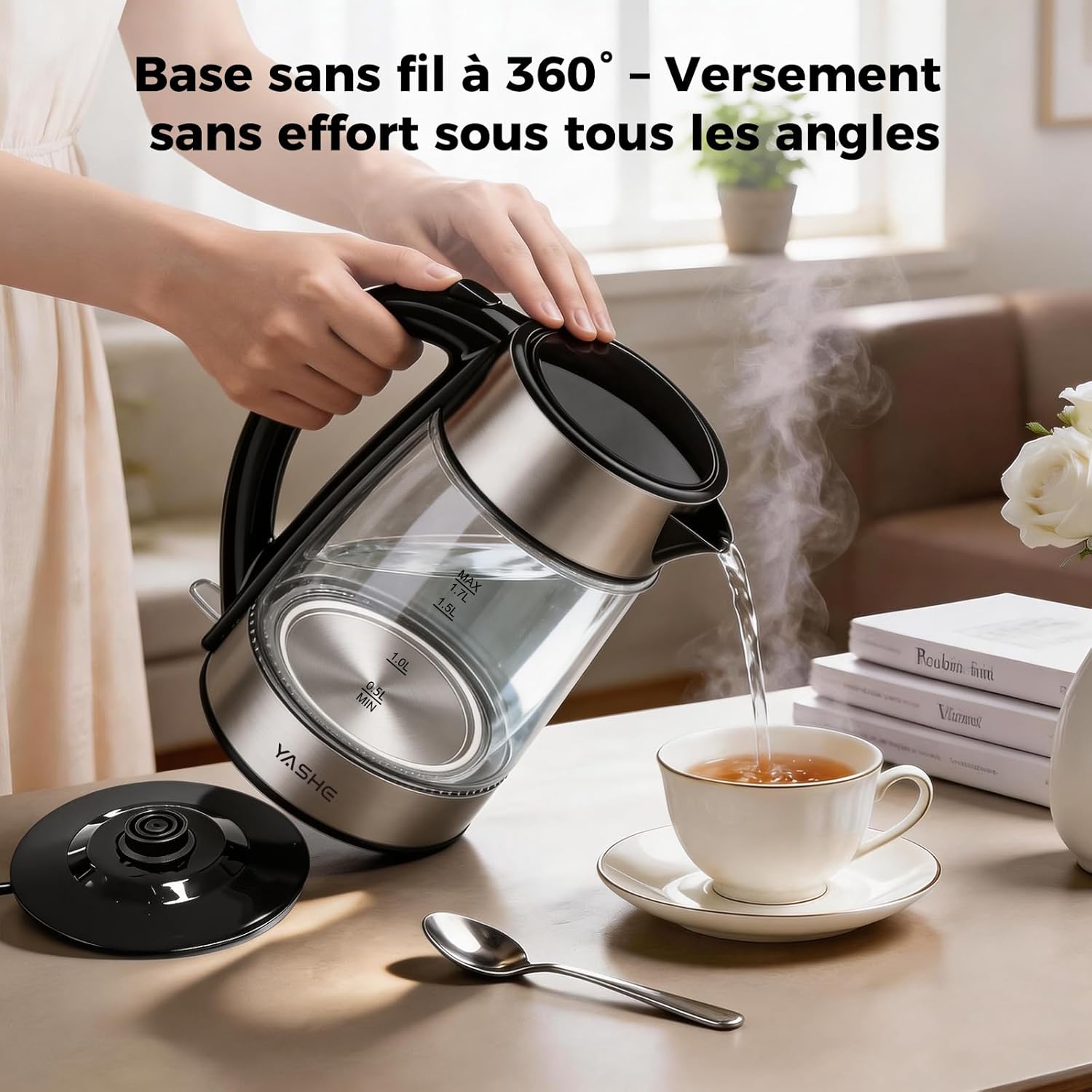 Yashe 1,7l skleněná rychlovarná konvice 2200W