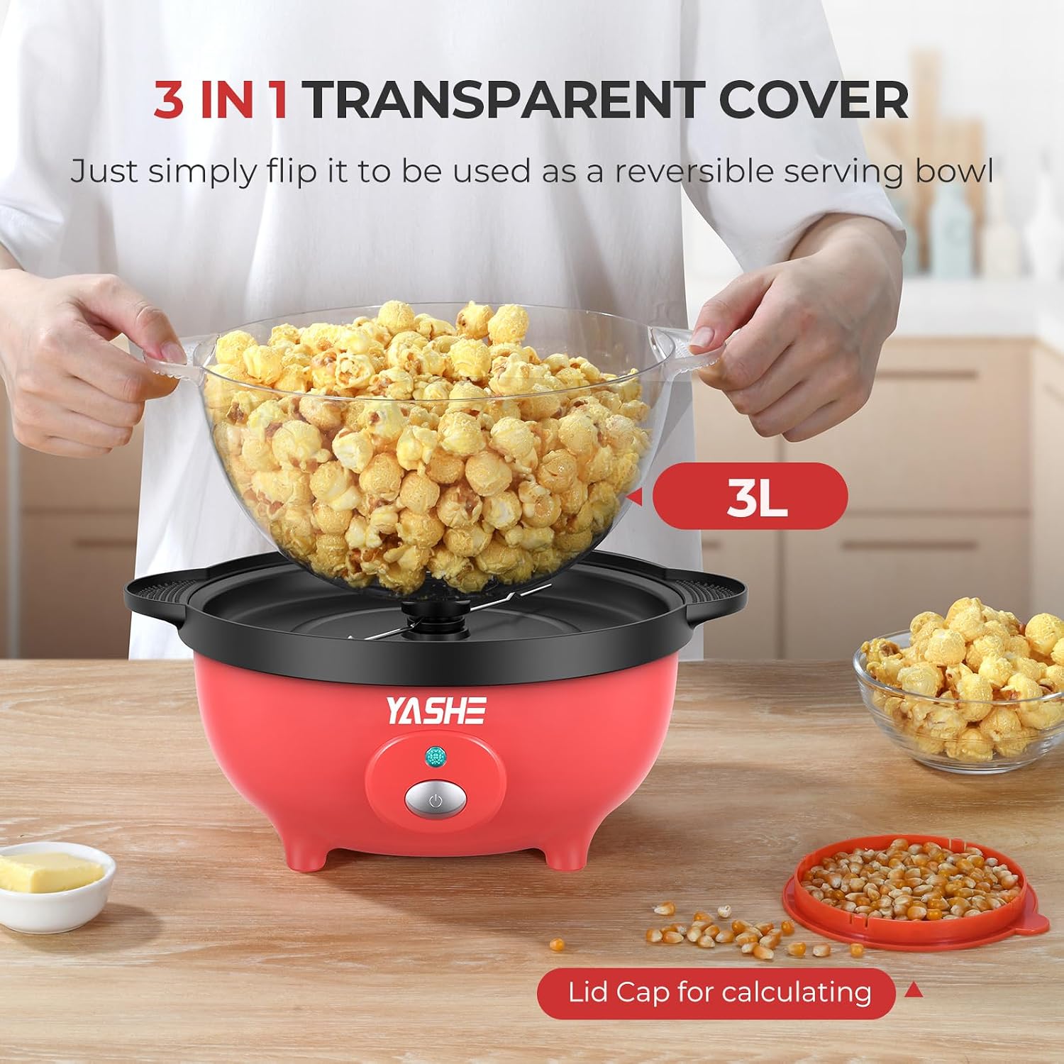 YASHE elektrický popcornovač 650 W míchací