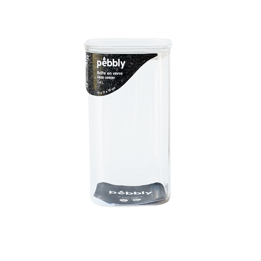 Pebbly dóza skleněná se skleněným víkem stohovatelná