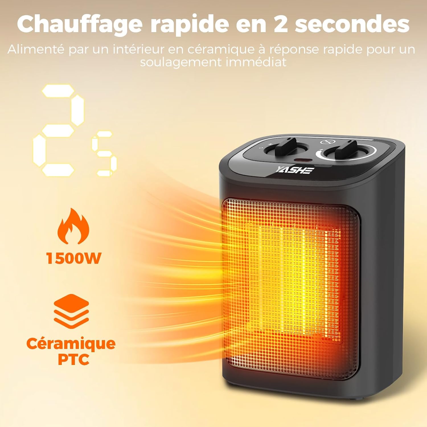 YASHE kompaktní PTC přímotop 1500W Eco tichý