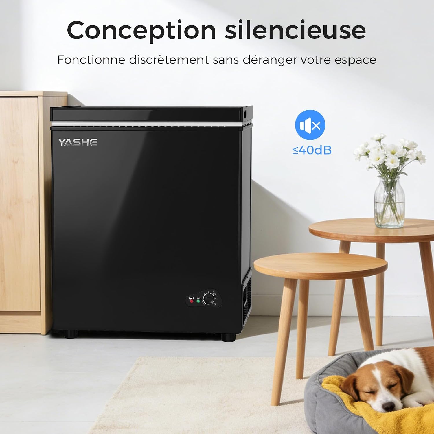 YASHE Truhlicový mrazák 150L černý 150Q-Black tichý