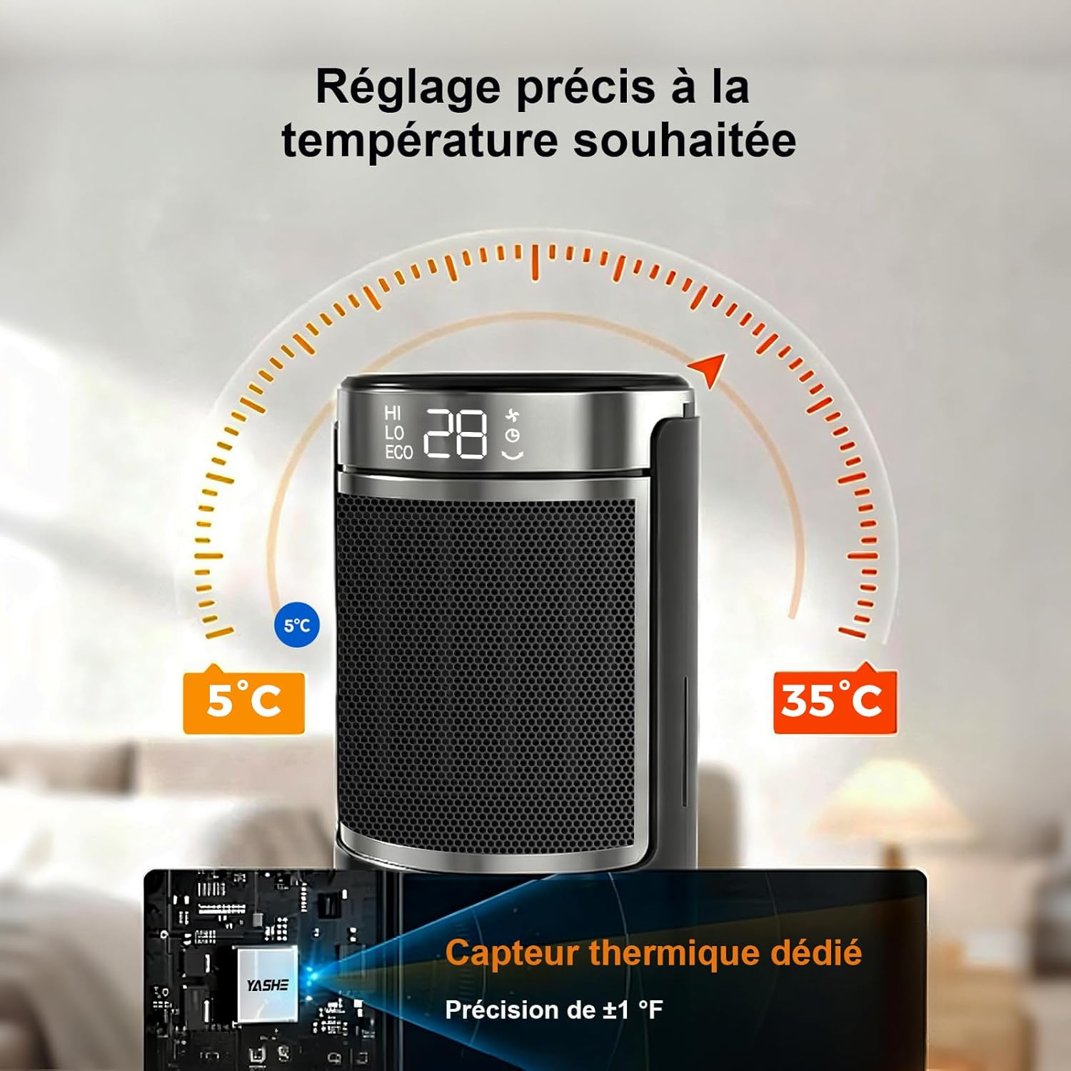 YASHE keramický přímotop 1500W s dálkovým ovládáním