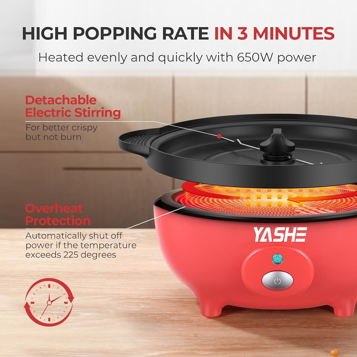 YASHE elektrický popcornovač 650 W míchací