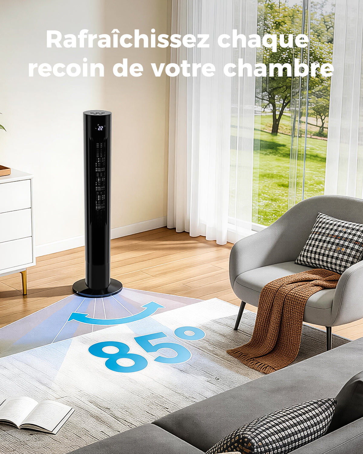 YASHE Sloupový ventilátor s dálkovým ovládáním 3 rychlosti