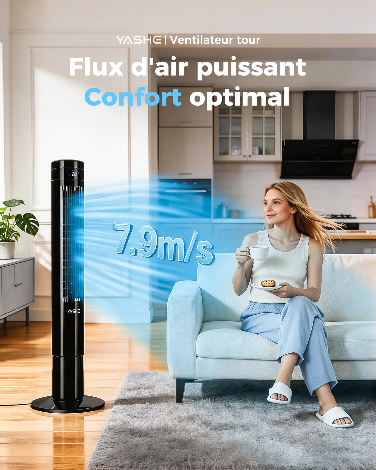 YASHE Sloupový ventilátor s dálkovým ovládáním 3 rychlosti