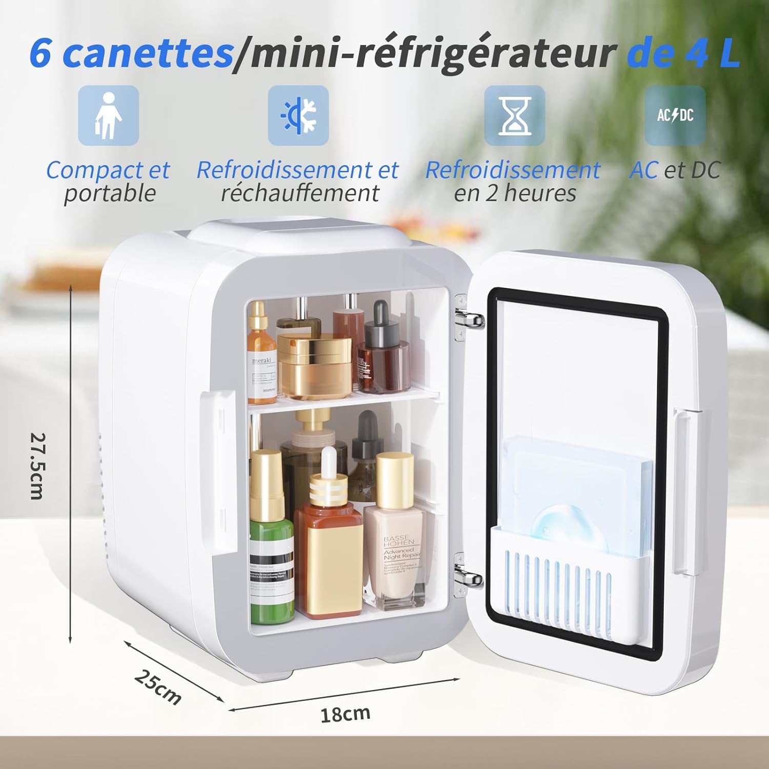 YASHE mini lednice 4L se zrcadlem modrá chlazení i ohřev