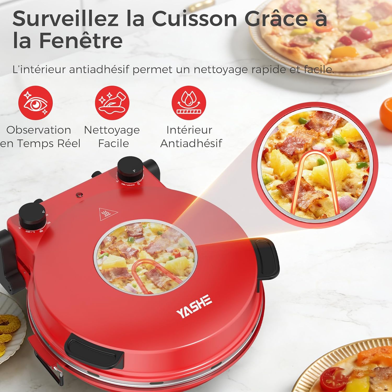 YASHE Elektrická pec na pizzu s kamenem stolní