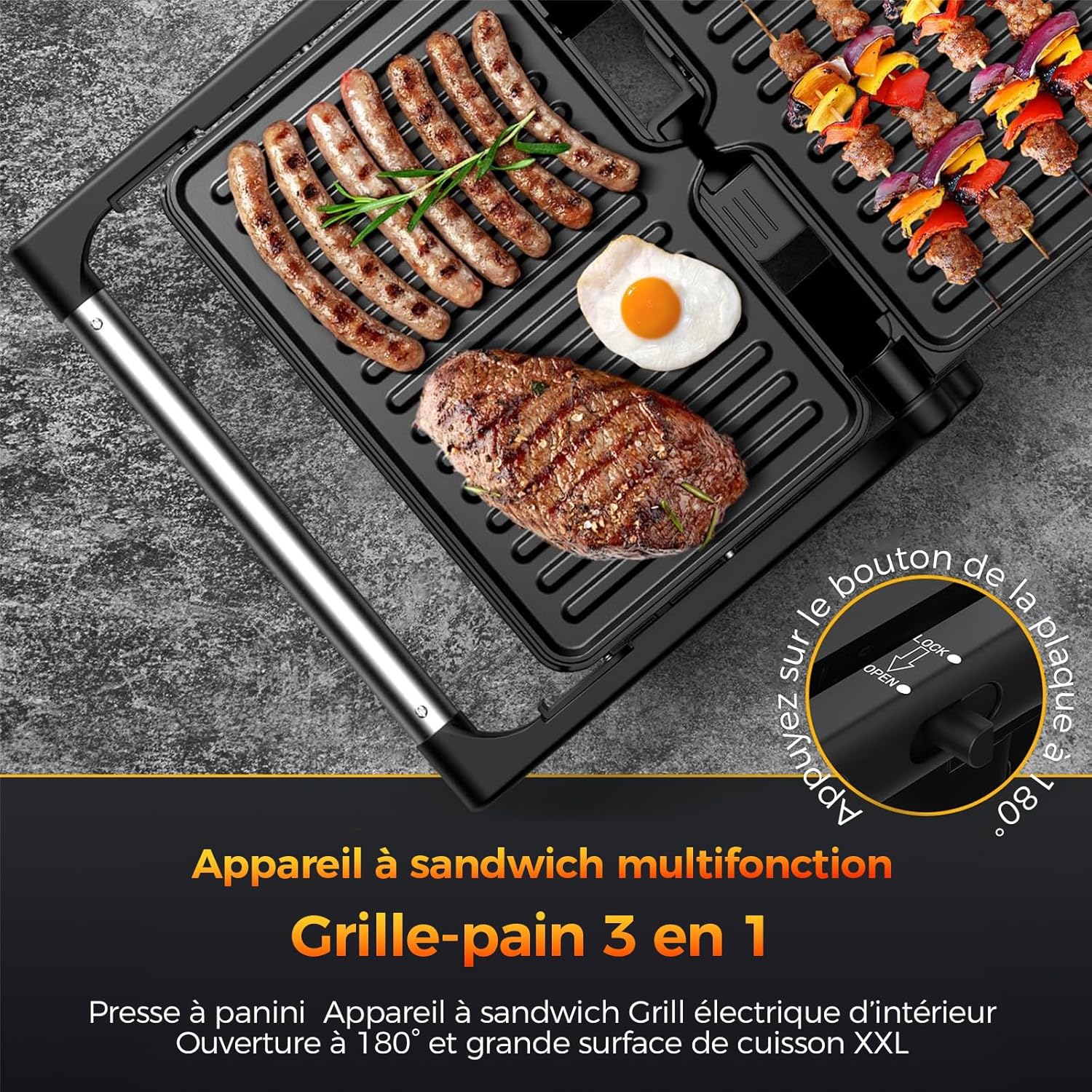 YASHE panini gril sendvičovač 1500W rozkládací