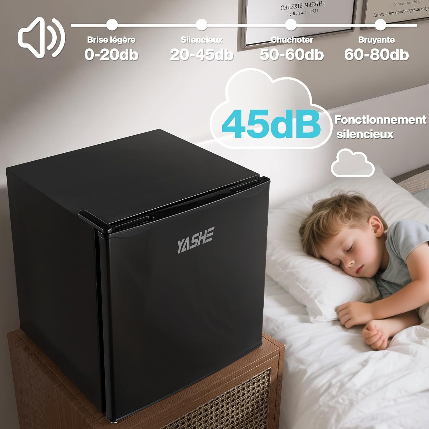 YASHE 52L minilednice stříbrná tichá 45 dB
