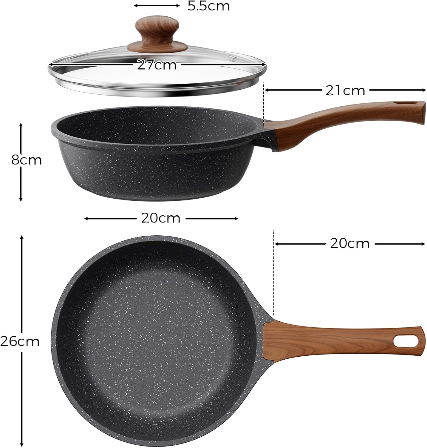 YASHE hluboká pánev 24 cm s poklicí granit indukce