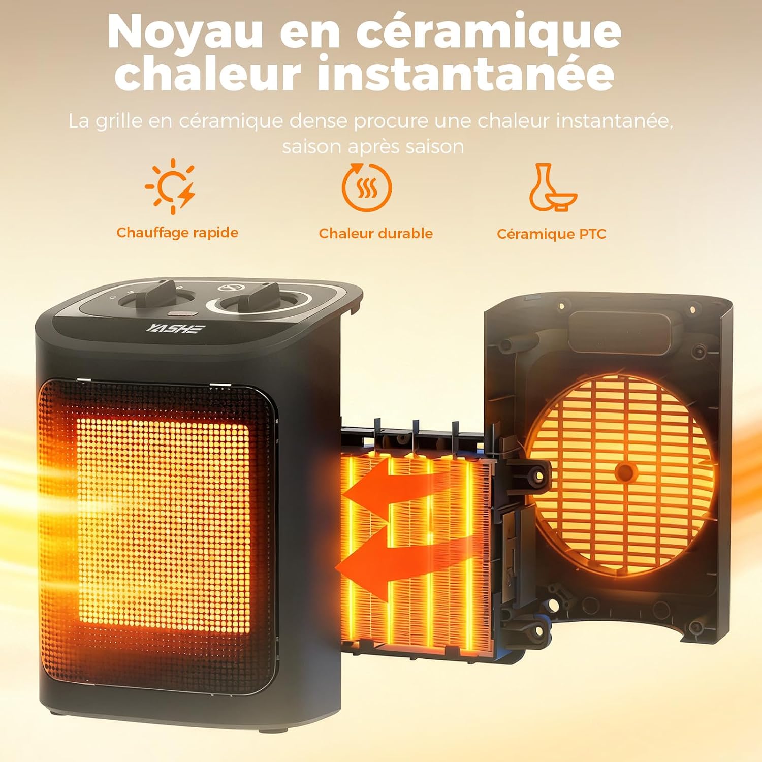 YASHE kompaktní PTC přímotop 1500W Eco tichý