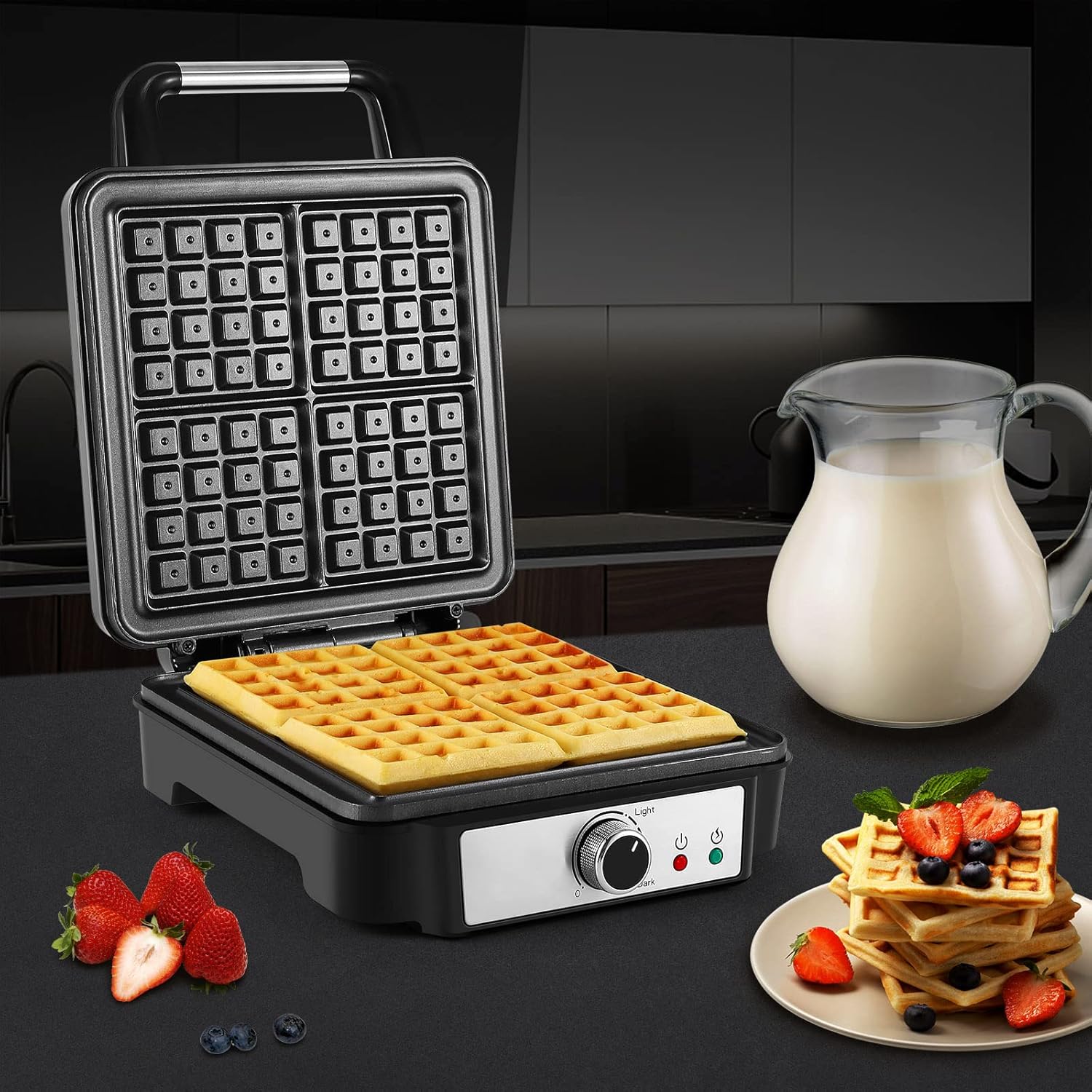 YASHE vaflovač na 4 belgické vafle 1200 W 5 stupňů