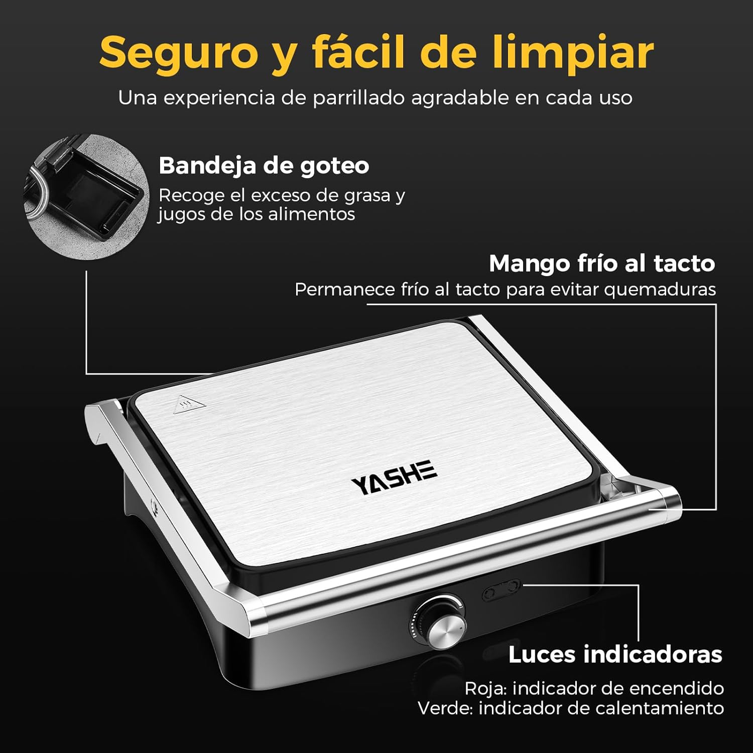 YASHE Elektrický panini gril 2000W na 4 toasty