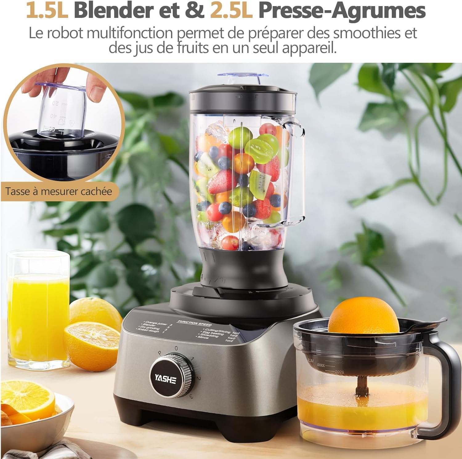 YASHE kuchyňský robot 11v1 2,5 l + 1,5 l 1300 W
