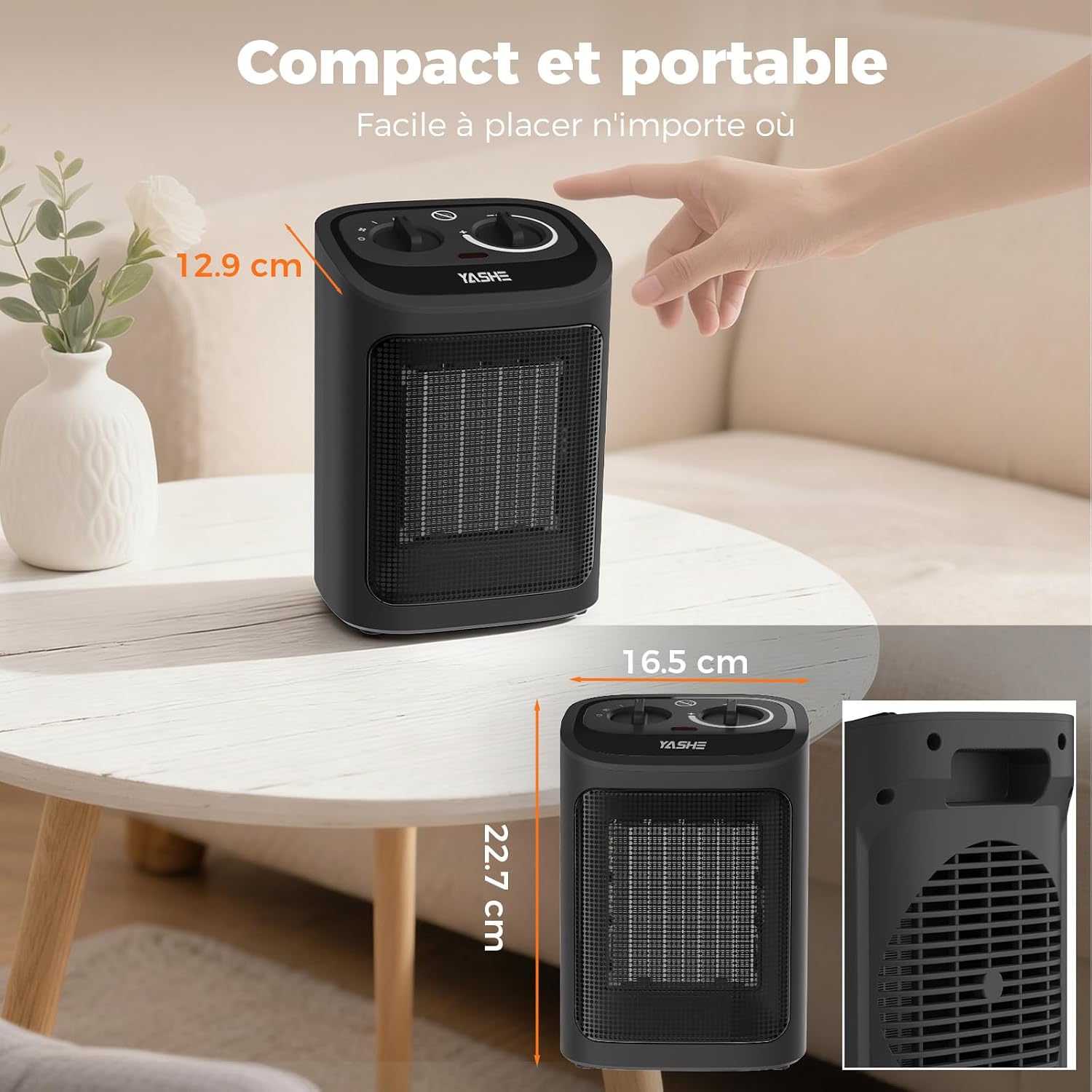 YASHE kompaktní PTC přímotop 1500W Eco tichý