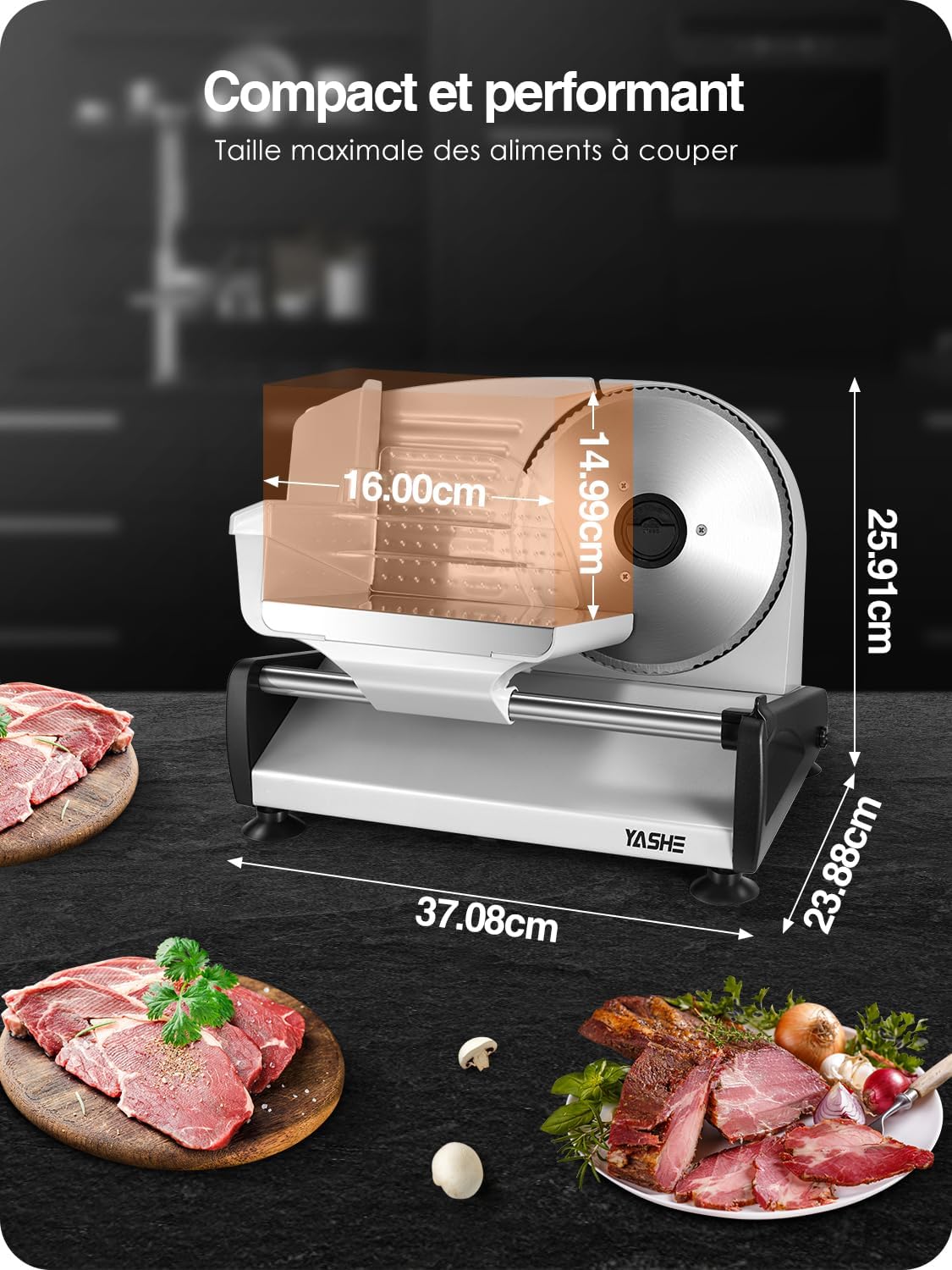 YASHE elektrický kráječ 250 W 0–15 mm 2 nože