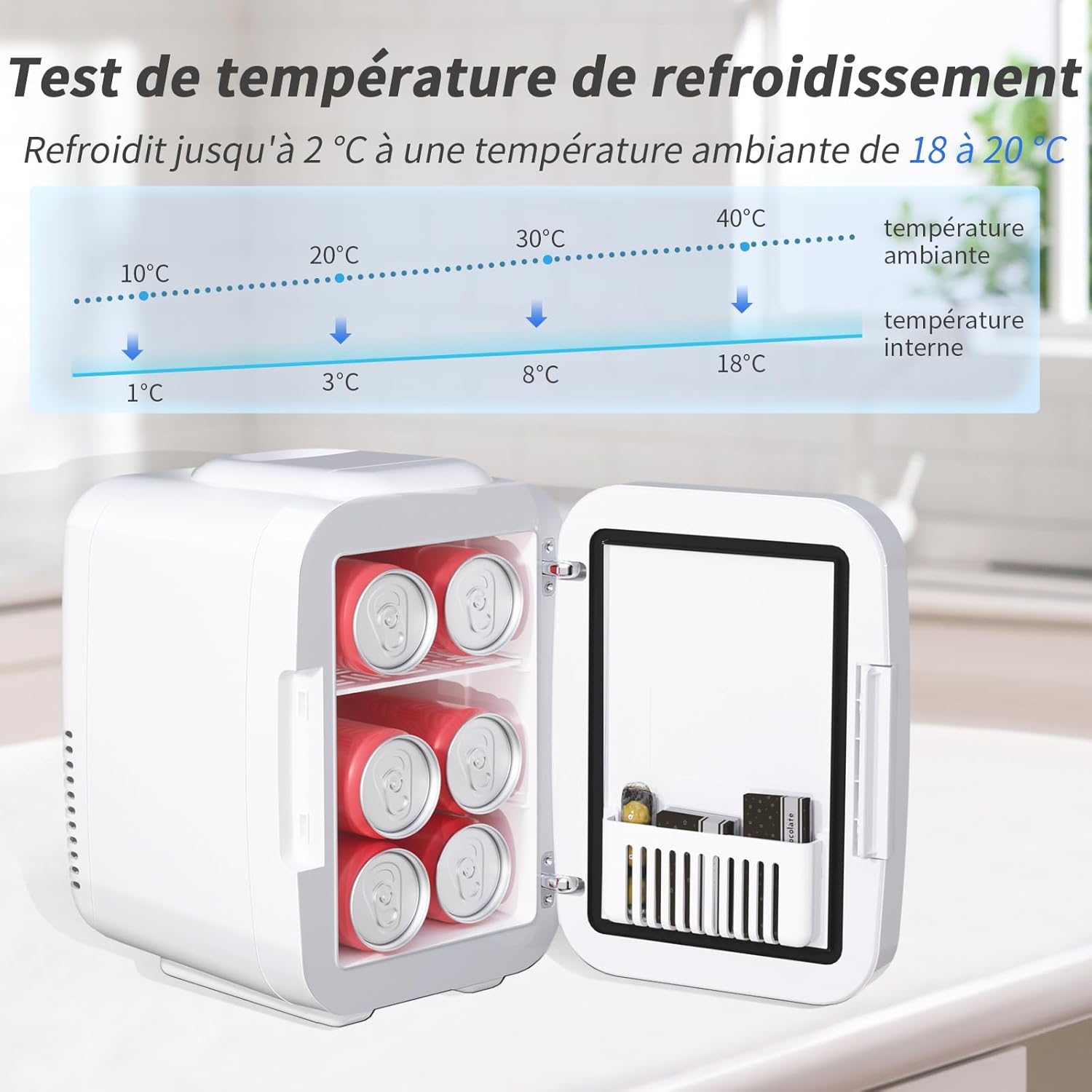 YASHE mini lednice 4L se zrcadlem modrá chlazení i ohřev