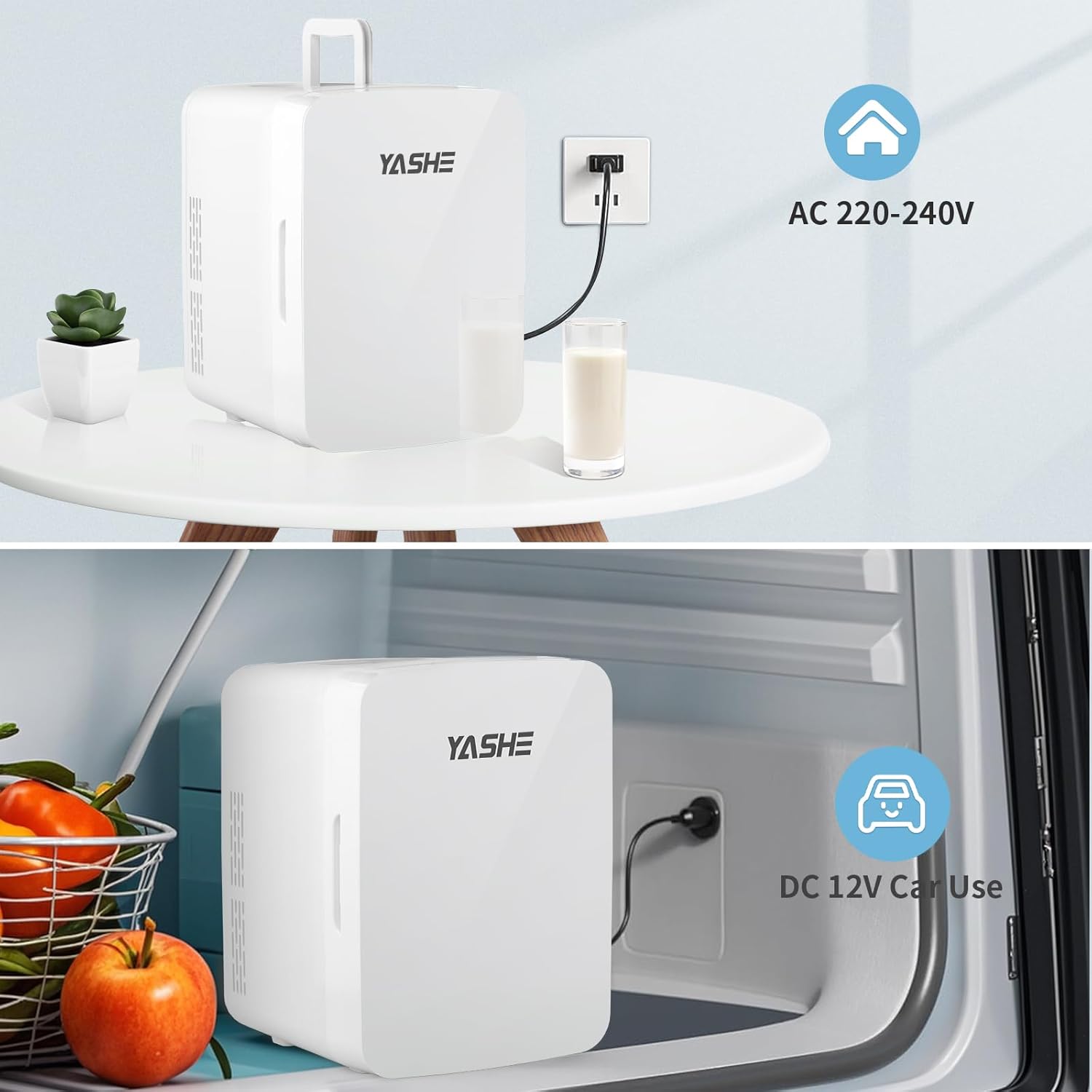 YASHE mini lednice 10 l bílá na nápoje a kosmetiku