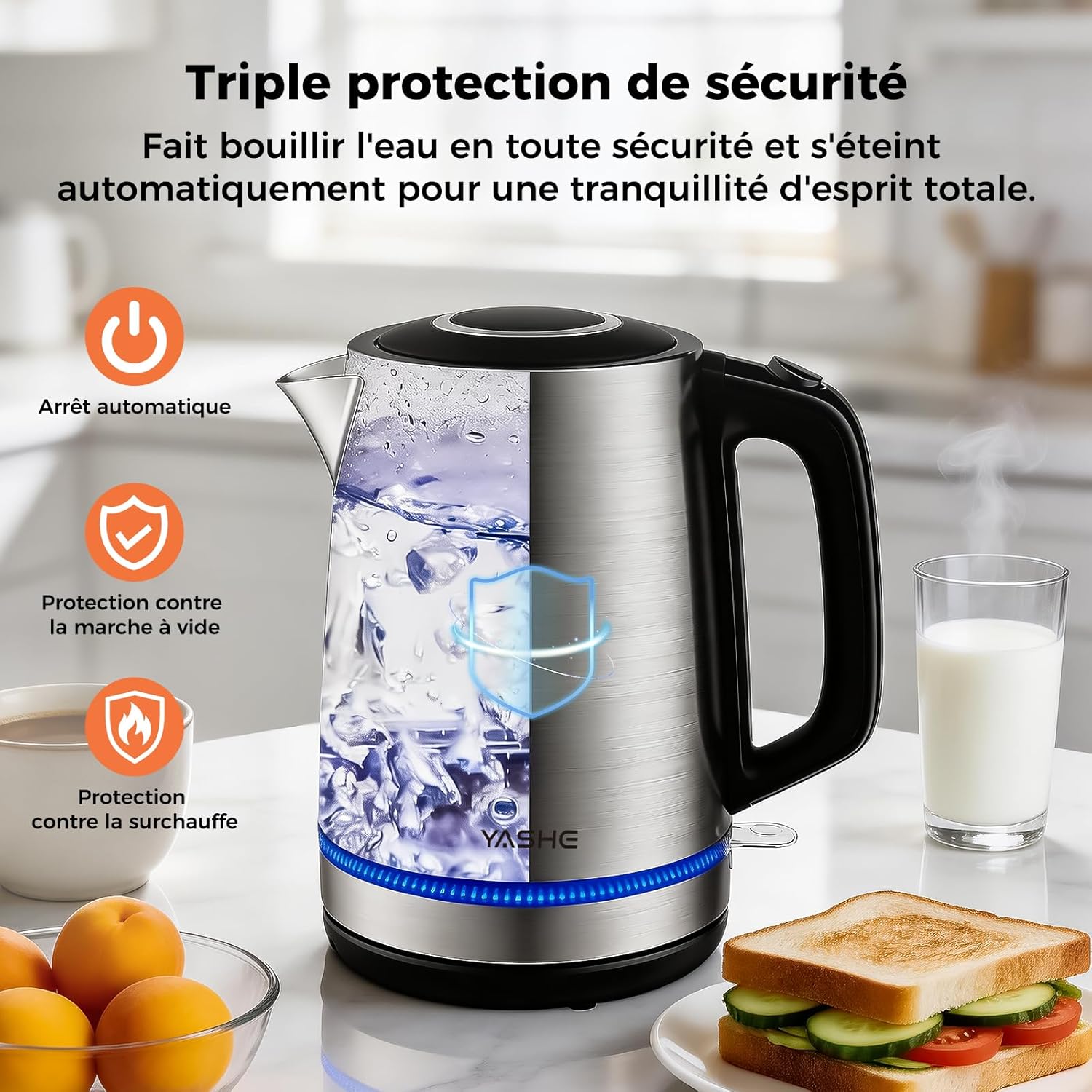 YASHE rychlovarná konvice 1,7 l nerez 2200 W